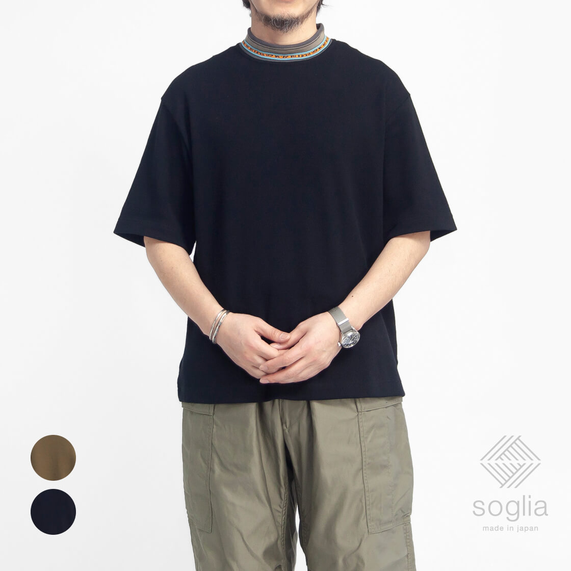 Soglia ソリア ハニカムサーマル ジオメトリーモックネックTシャツ 日本製 メンズ
