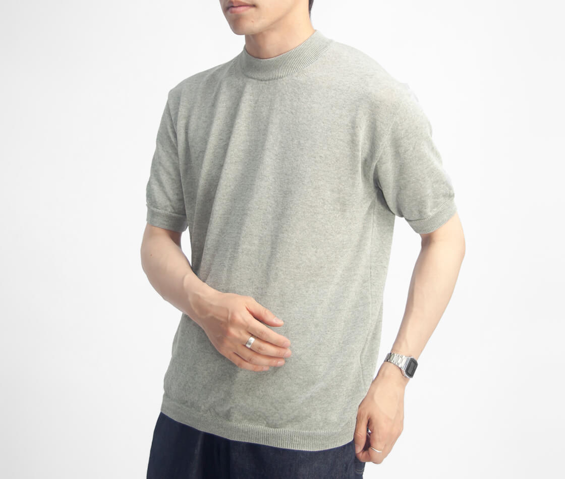 Soglia ソリア リネン混 ジョーゼット モックネックニットTシャツ 日本製 メンズ