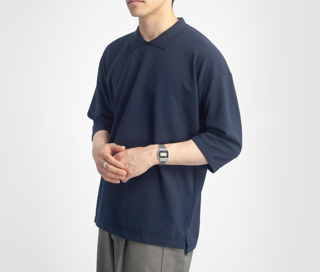 Quotidien コティディアン 鹿の子 5分袖 ボタンなし ビッグポロシャツ メンズ