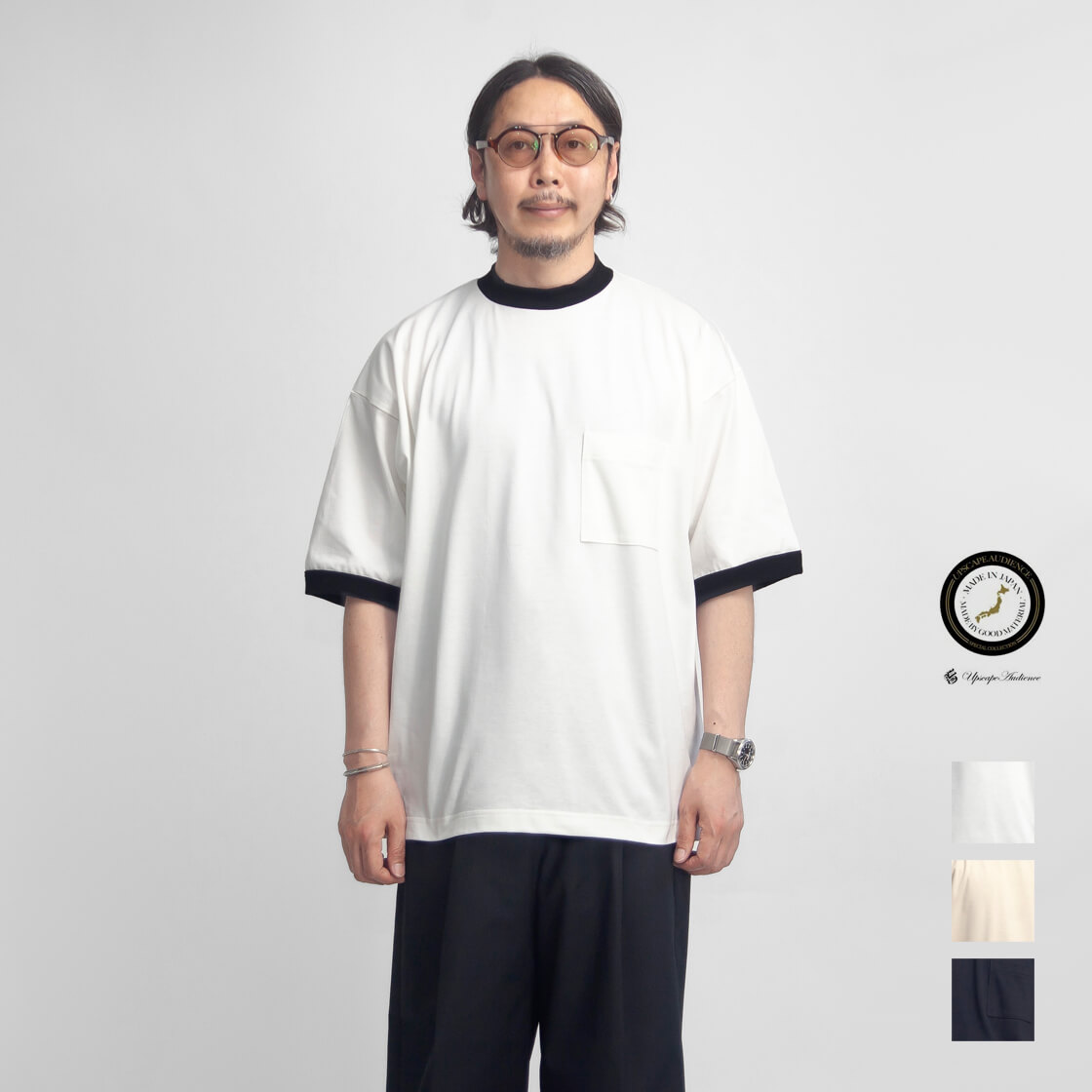 Upscape Audience オーディエンス MVS天竺 モックネック リンガーTシャツ 日本製 メンズ