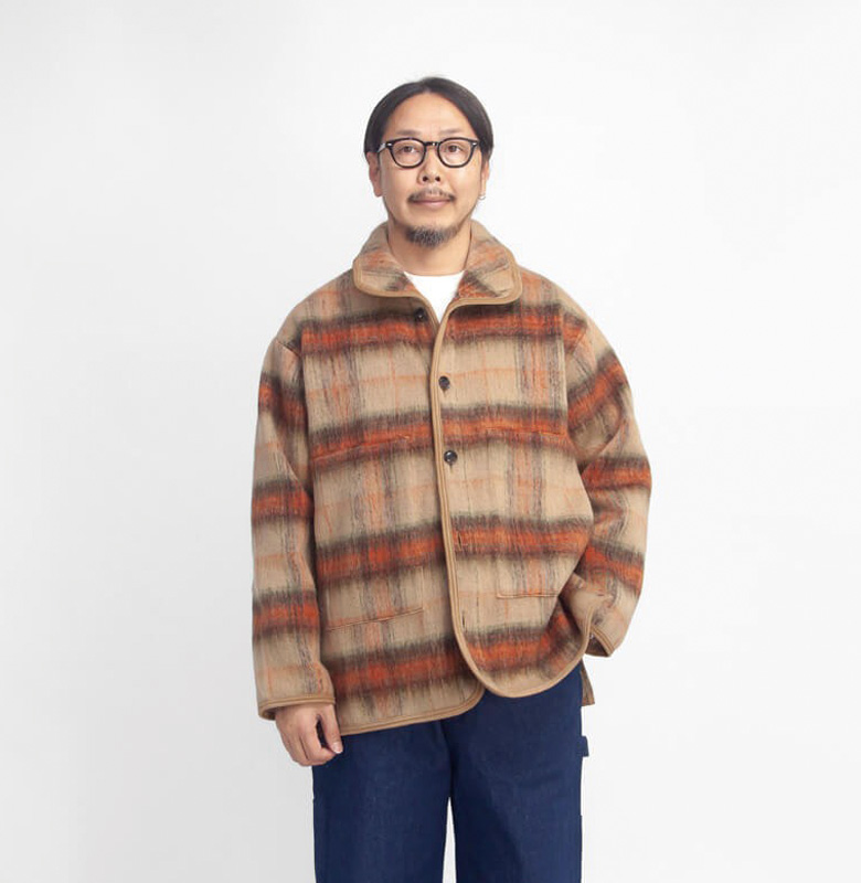 Upscape Audience オーディエンス ECOLANA エコラーナ シャギーチェック スタンドカラージャケット 日本製 メンズ