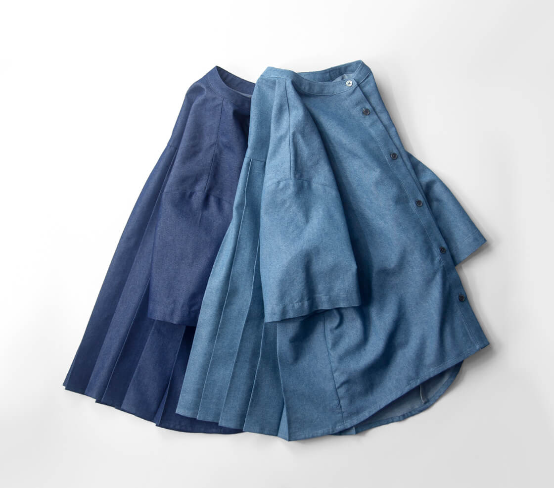 KELEN ケレン MARHA  ライトデニムシャツ ノーカラー バックプリーツ レディース