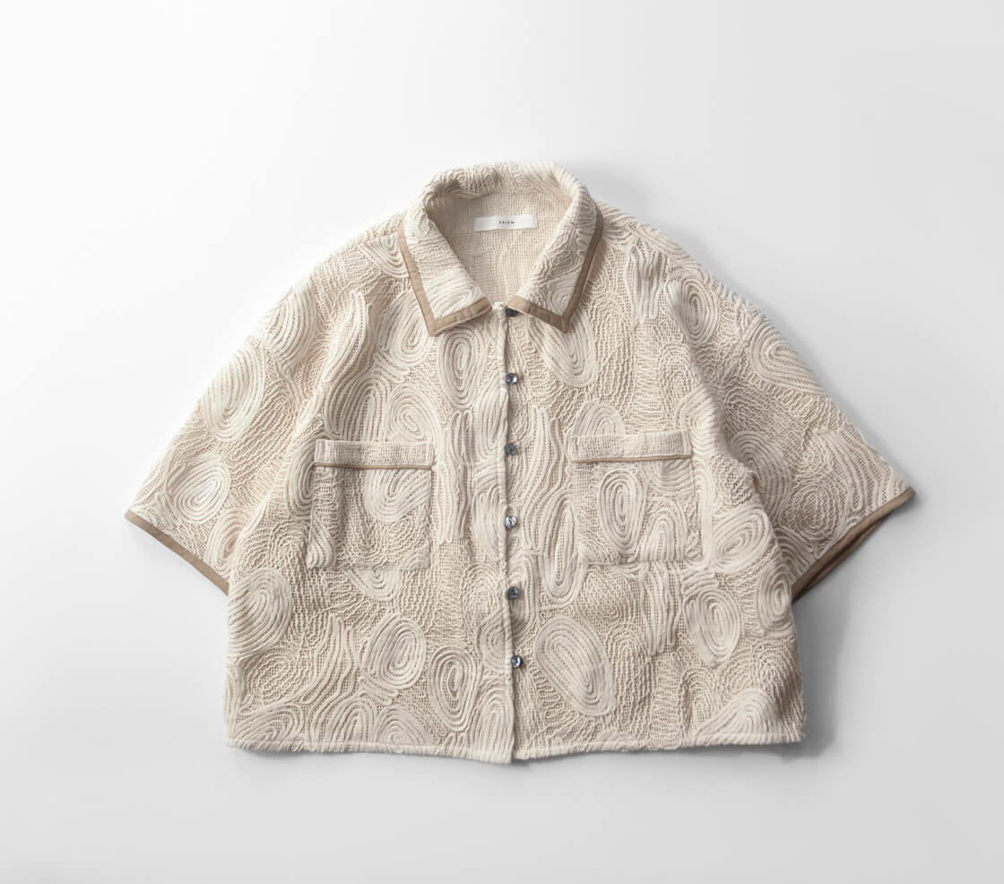 KELEN ケレン DAG コード刺繍 半袖ブラウス メッシュ レギュラーカラー レディース