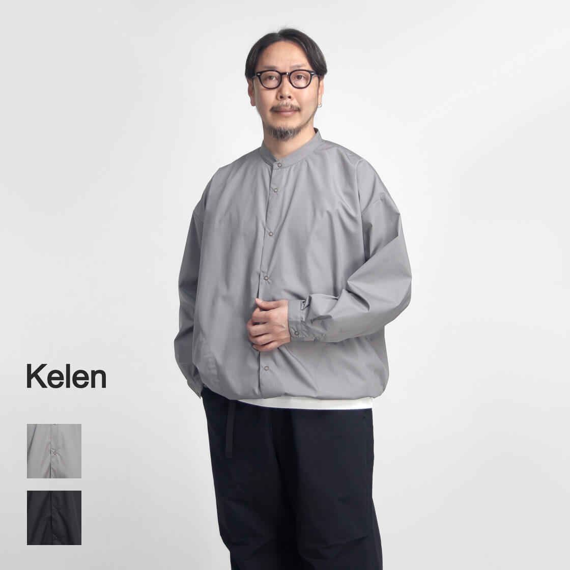 KELEN ケレン LIPMOA SOLID ブロード バンドカラー バルーンシャツ メンズ