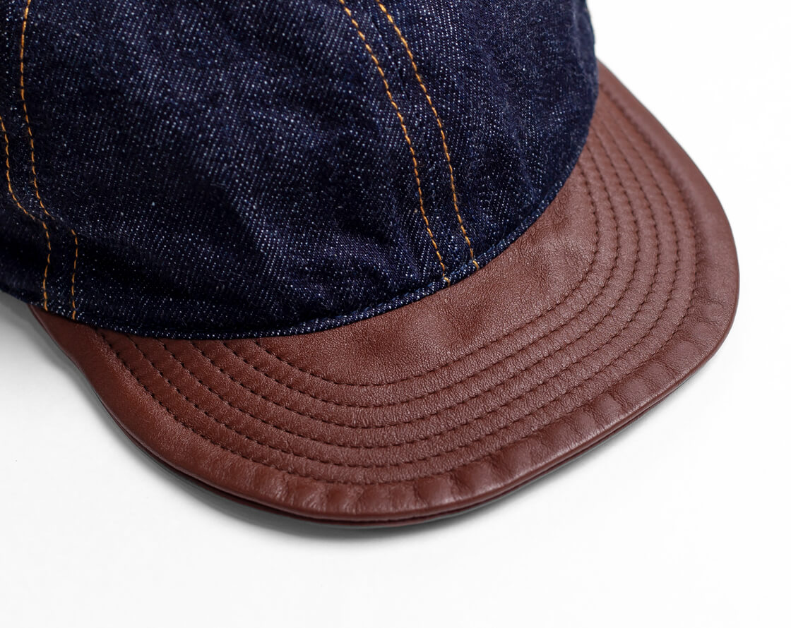 HIGHER ハイヤー セルヴィッチデニム×本革レザーブリム キャップ