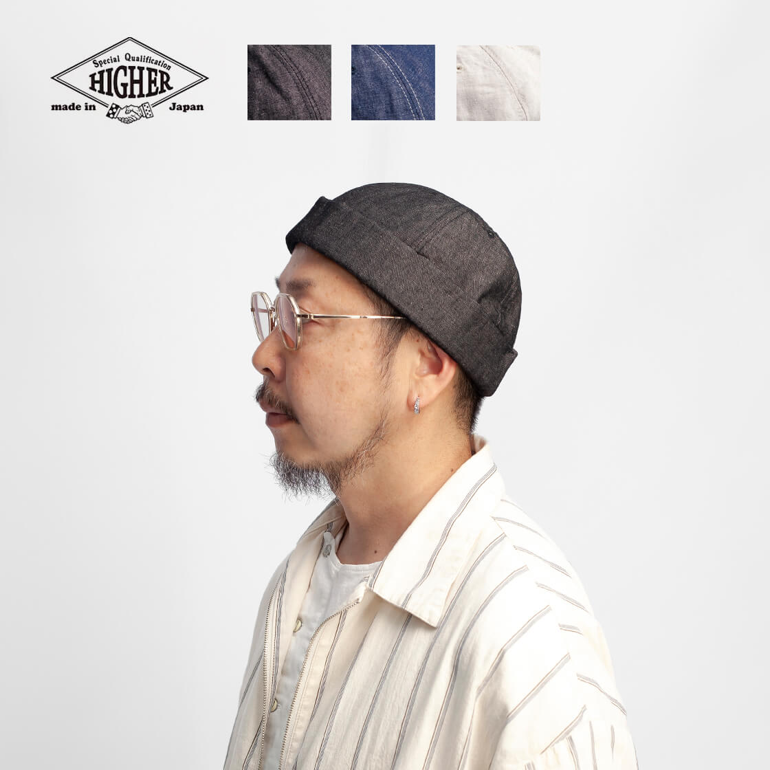HIGHER ハイヤー コットンリネンシャンブレー フィッシャーマンキャップ 帽子 日本製 メンズ レディース ユニセックス