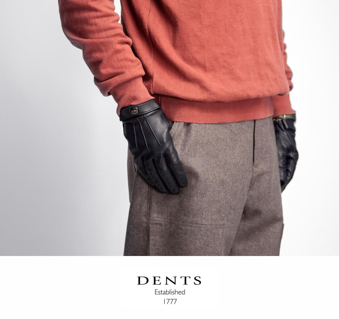DENTS ドライビンググローブ ヘアシープレザー タッチスクリーン ブラック メンズ タッチスクリーン レザー ドライビンググローブ｜Dents