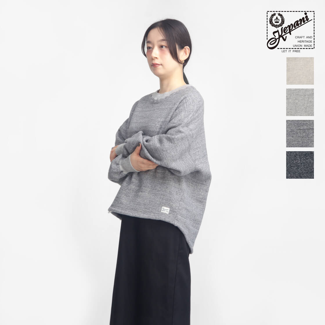 Kepani ケパニ 裏起毛 クルーネック スウェット トレーナー 裾ドローコード Kailua 日本製 レディース
