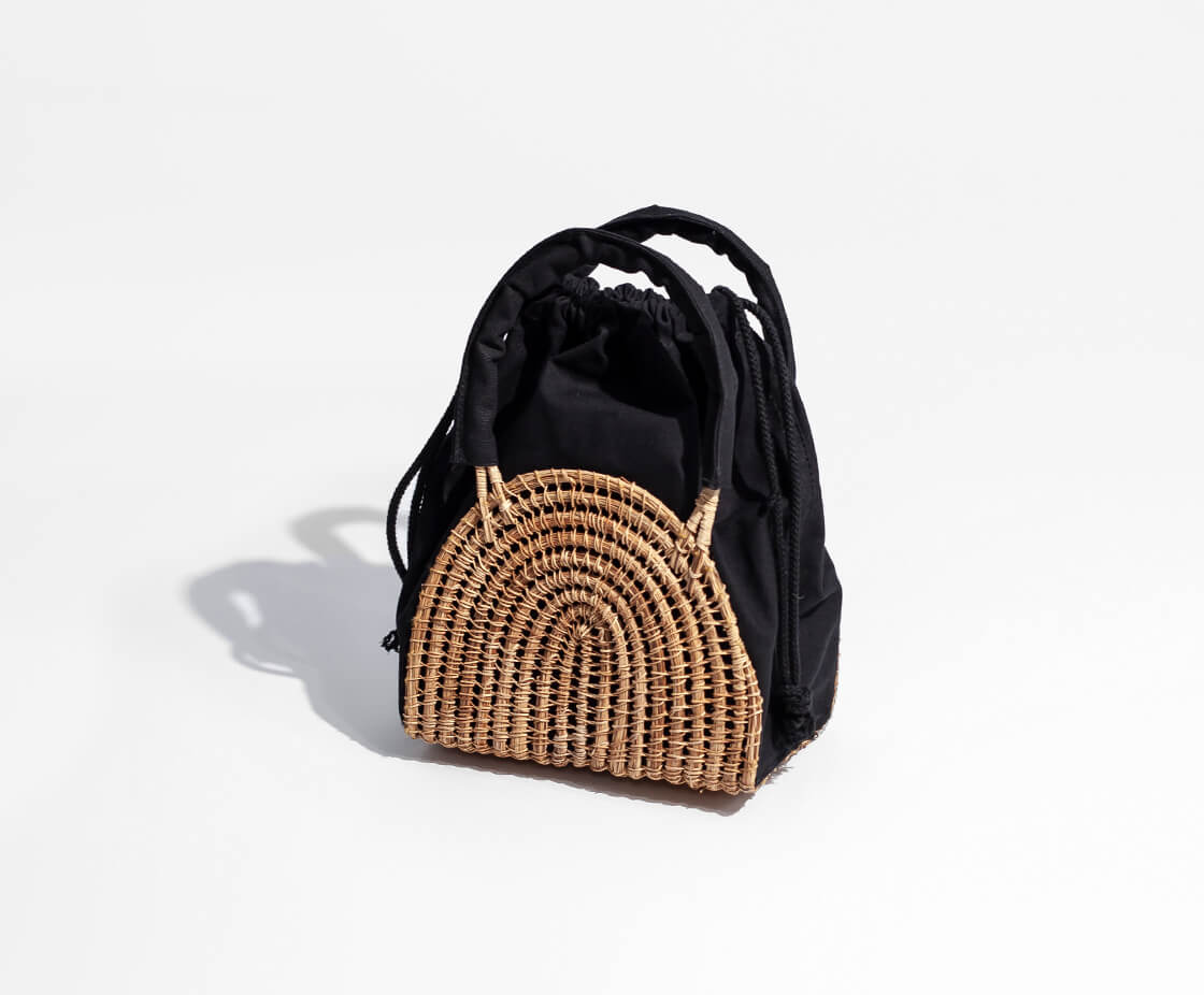 TARANGO タランゴ パームファイバー 手編み ハーフラウンド 巾着 かごバッグ レディース