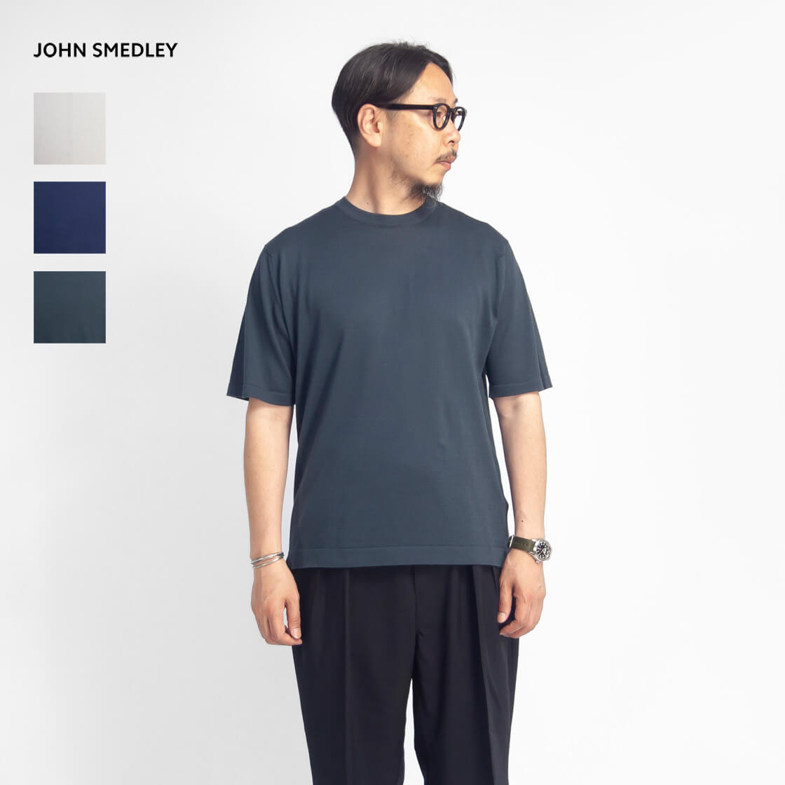 JOHN SMEDLEY ジョンスメドレー S4676 クルーネックウェルトヘム ニットTシャツ 30G シーアイランドコットン メンズ