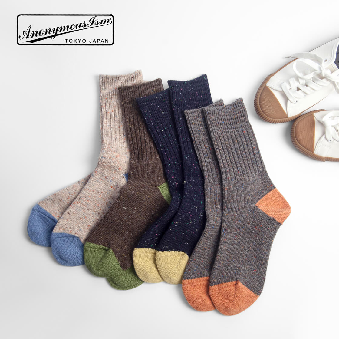 AnonymousIsm アノニマスイズム ハーフソックス ツイードネップ 日本製 靴下 レディース