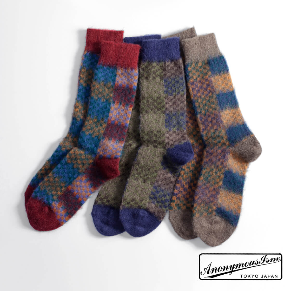 AnonymousIsm アノニマスイズム ナッピングチェッカー クルーソックス 日本製 靴下 レディース