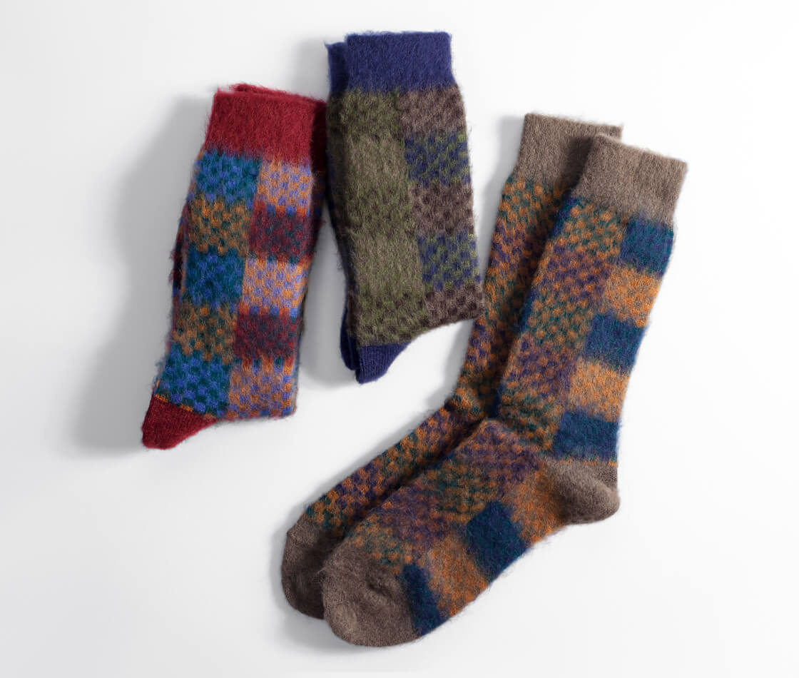 AnonymousIsm アノニマスイズム ナッピングチェッカー クルーソックス 日本製 靴下 レディース