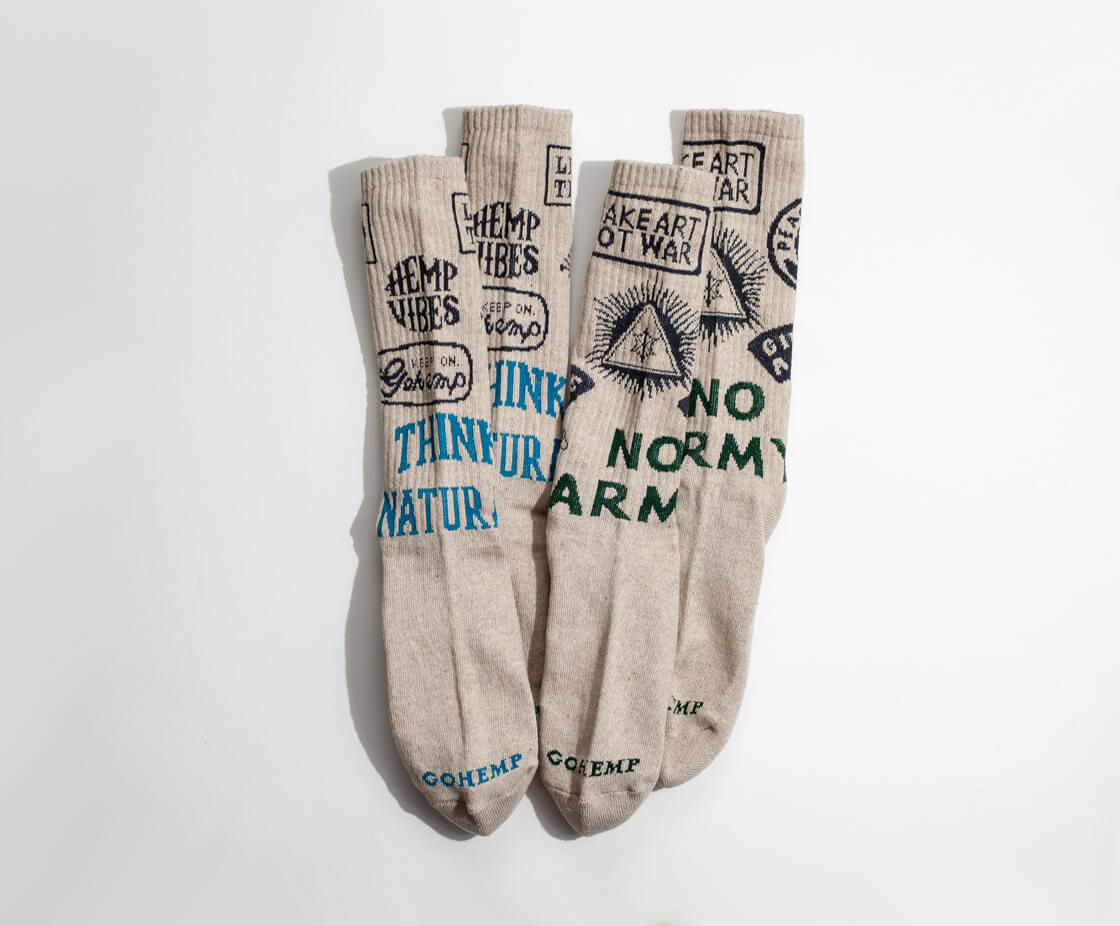 GOHEMP ゴーヘンプ AnonymousIsm アノニマスイズム NOARMY 総柄 ヘンプコットン リブクルーソックス 日本製 靴下 メンズ