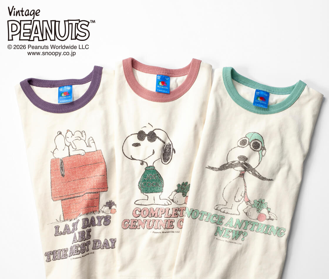 FRUIT OF THE LOOM フルーツオブザルーム PEANUTS ピーナッツ コラボ リンガーネック キッズプリントTシャツ