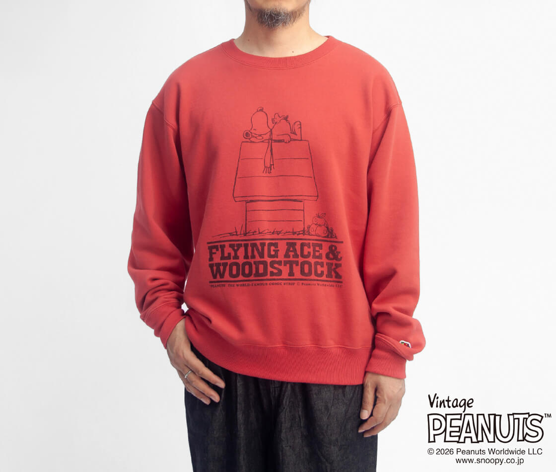 FRUIT OF THE LOOM フルーツオブザルーム PEANUTS ピーナッツ コラボ 甘編み裏起毛スウェット スヌーピー フライングエース ウッドストック