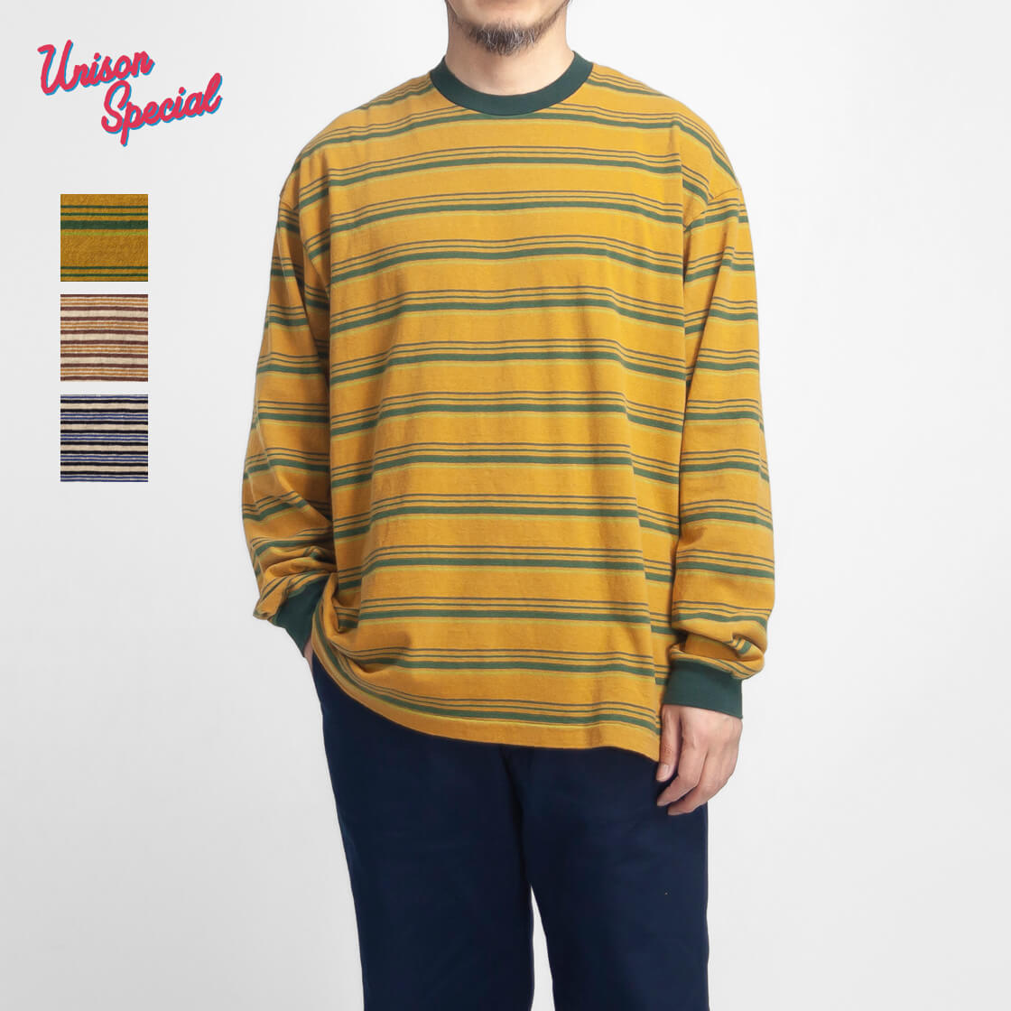 Unison Special ユニゾンスペシャル 70s ジャイアントマルチボーダー 長袖Tシャツ ロンT 日本製 メンズ