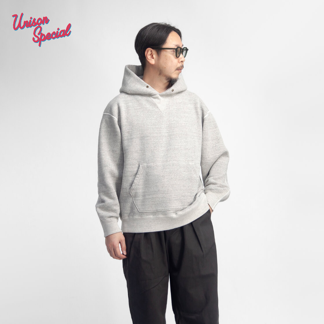 Unison Special ユニゾンスペシャル 吊り編み裏毛 ピエールフーディー スウェットパーカー 日本製 メンズ