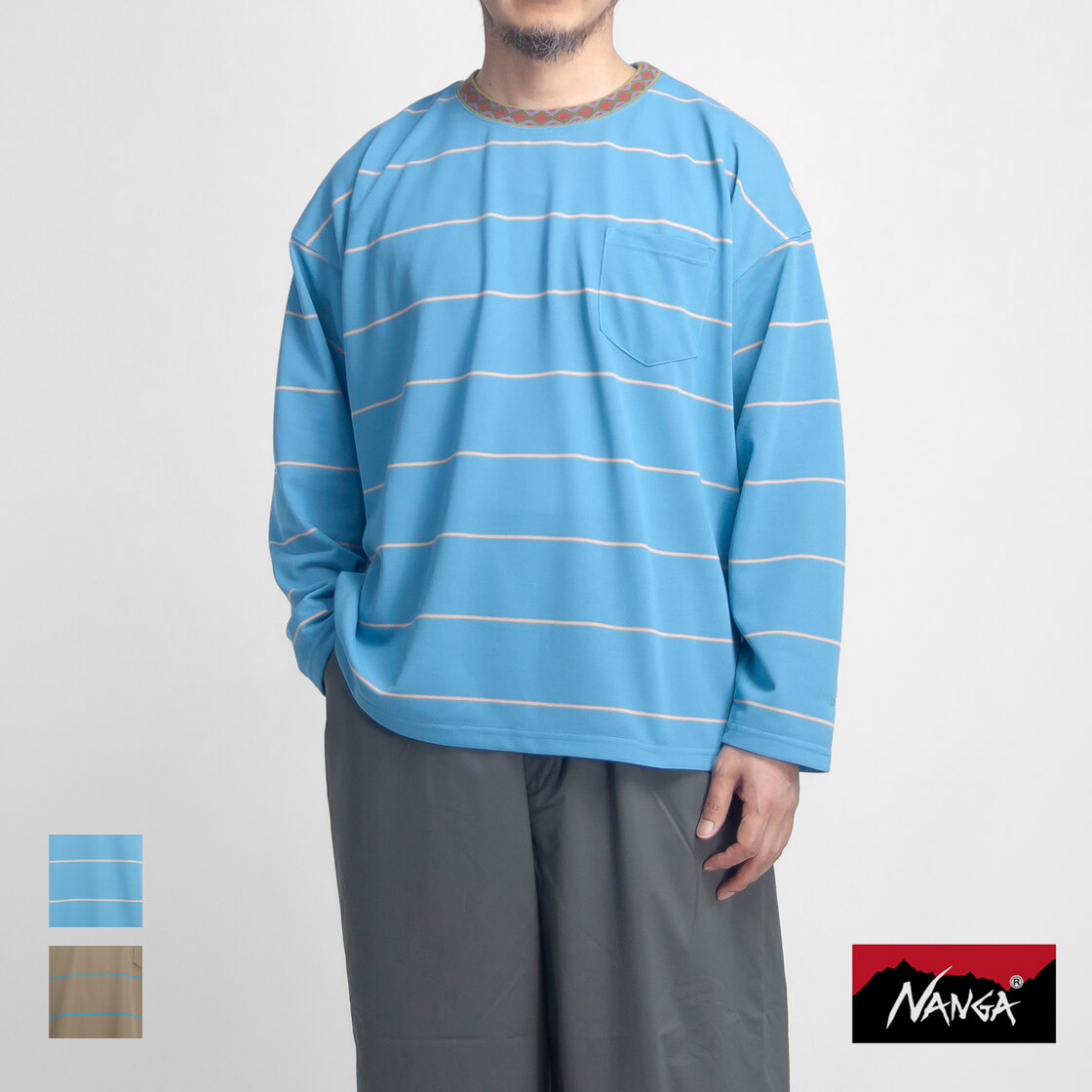 NANGA ナンガ HOLI ホーリー RINGER COLLAR PANEL L/S TEE リンガーカラーパネル長袖Tシャツ ボーダーロンT メンズ