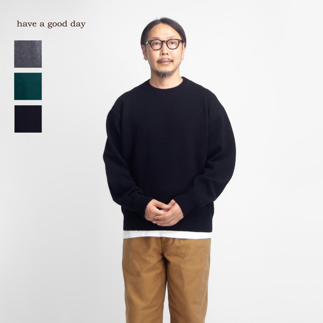 have a good day ハブアグッドデイ ブリティッシュウール クルーネックニット セーター 日本製 メンズ