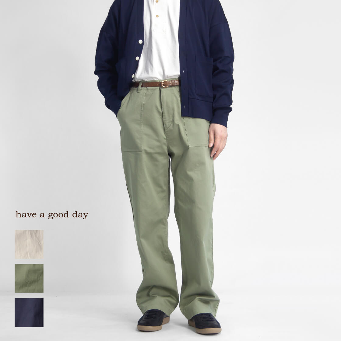 have a good day ハブアグッドデイ サテン ベイカーパンツ シンチバック 日本製 メンズ