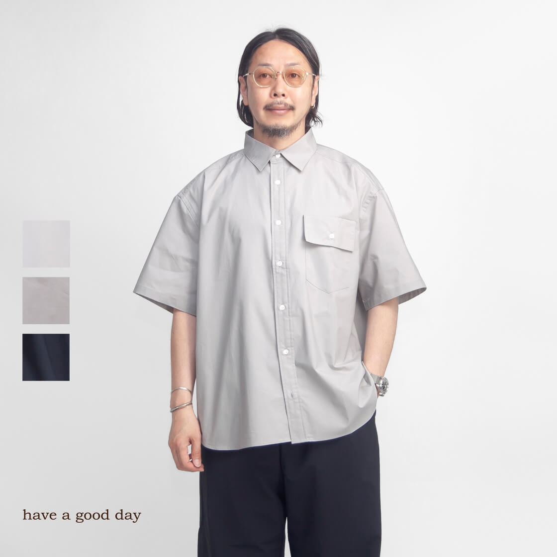 have a good day ハブアグッドデイ 40タイプライター サマーシャツ レギュラーカラー半袖シャツ 日本製 メンズ
