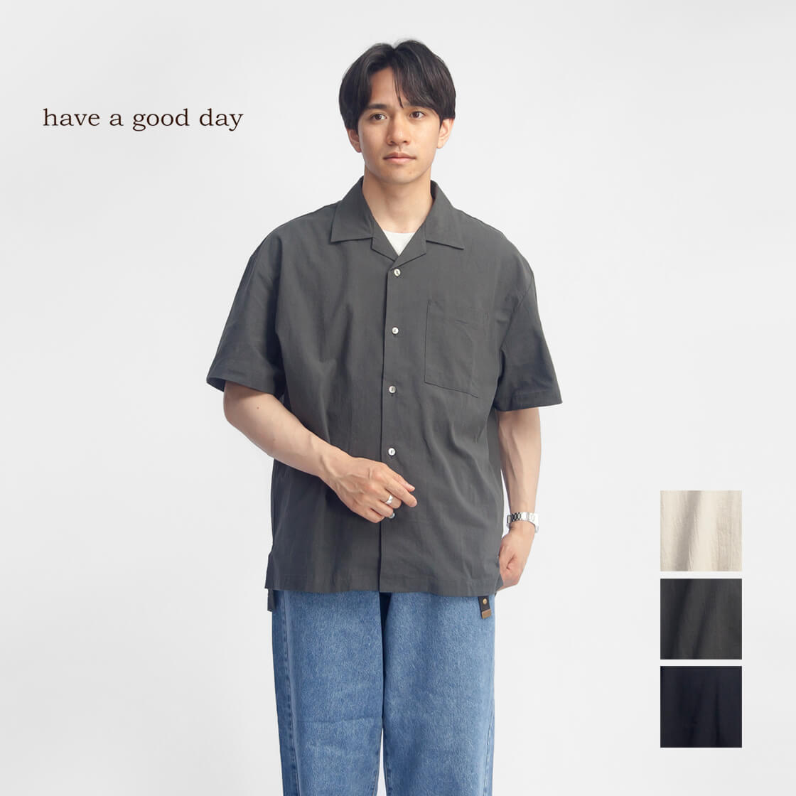 have a good day ハブアグッドデイ ワッシャーシーチング オープンカラー半袖シャツ 日本製 メンズ
