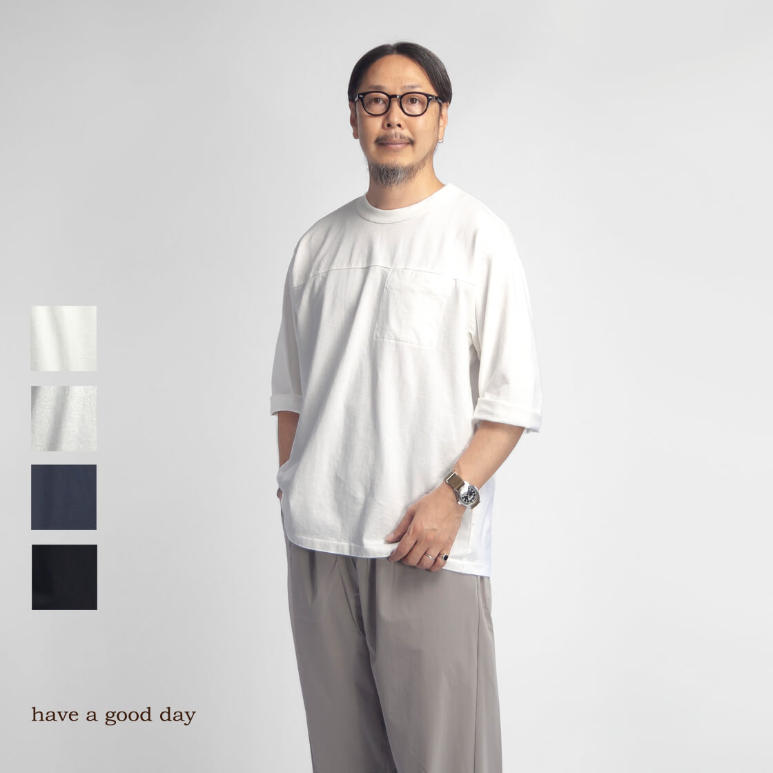 have a good day ハブアグッドデイ BD天竺 スラッシュポケット 7分袖Tシャツ 日本製 メンズ