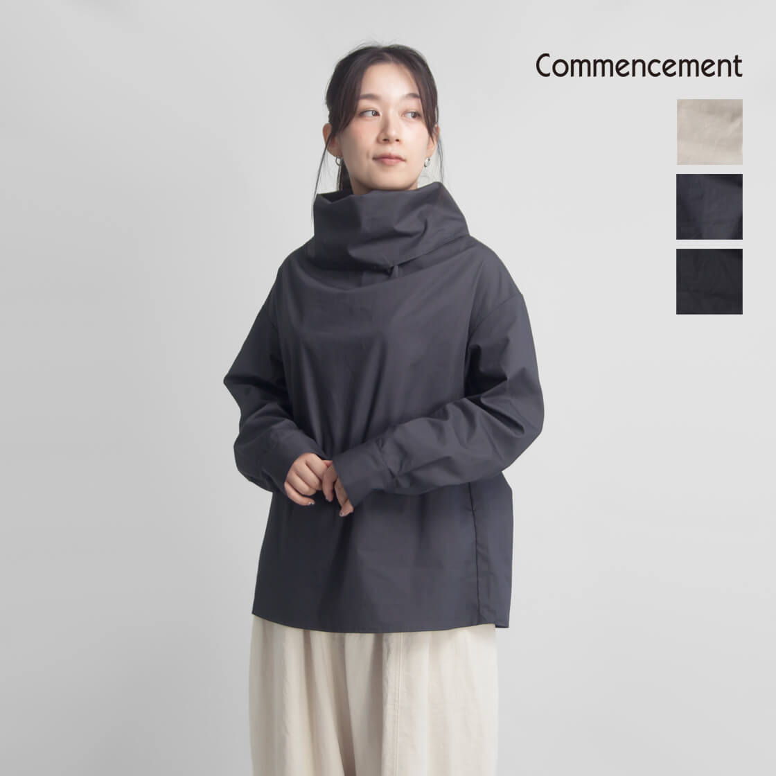 COMMENCEMENT コメンスメント 長袖シャツ オフタートル 日本製 C-318 レディース