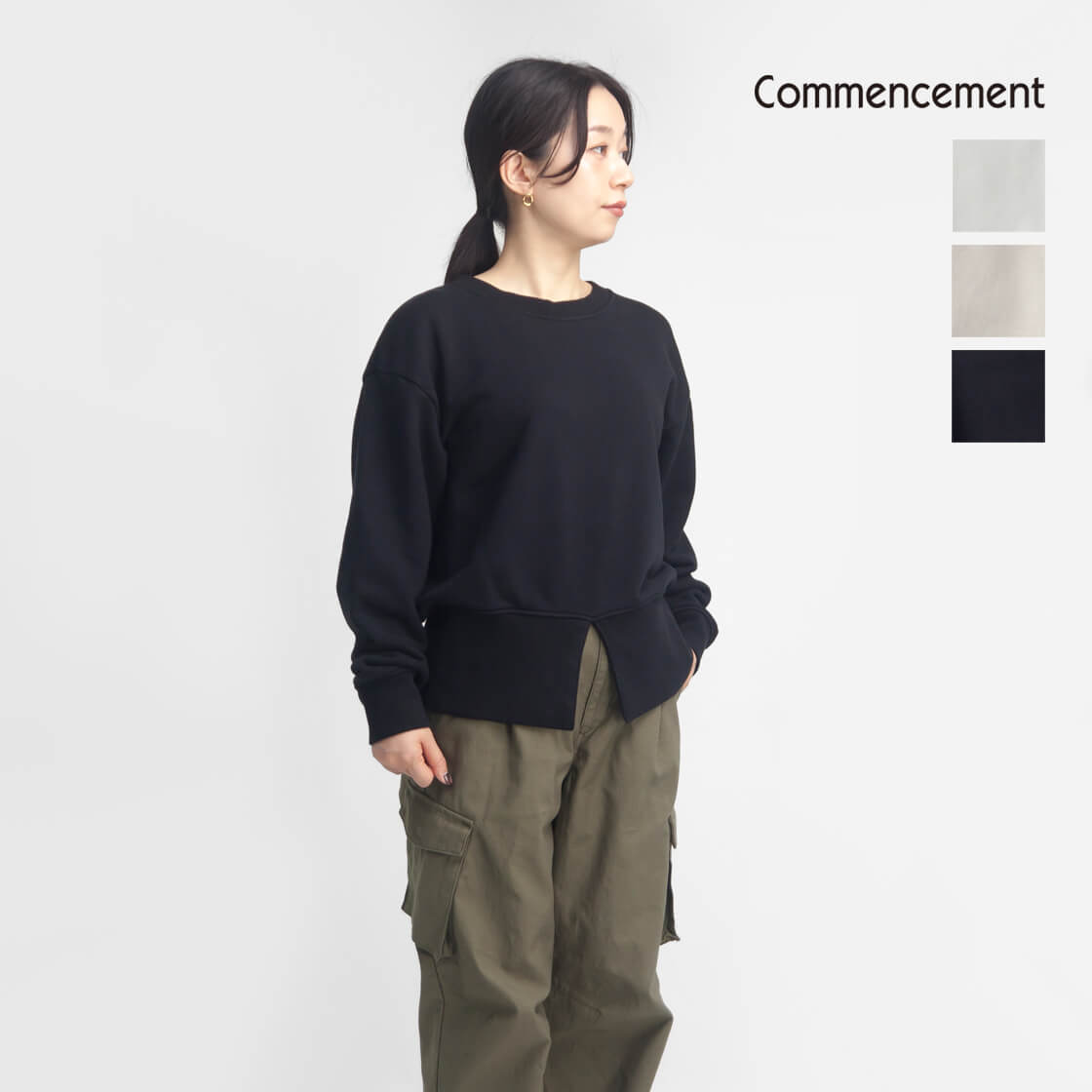 COMMENCEMENT コメンスメント クルーネックスウェット トレーナー センタースリット 日本製 C-320 レディース