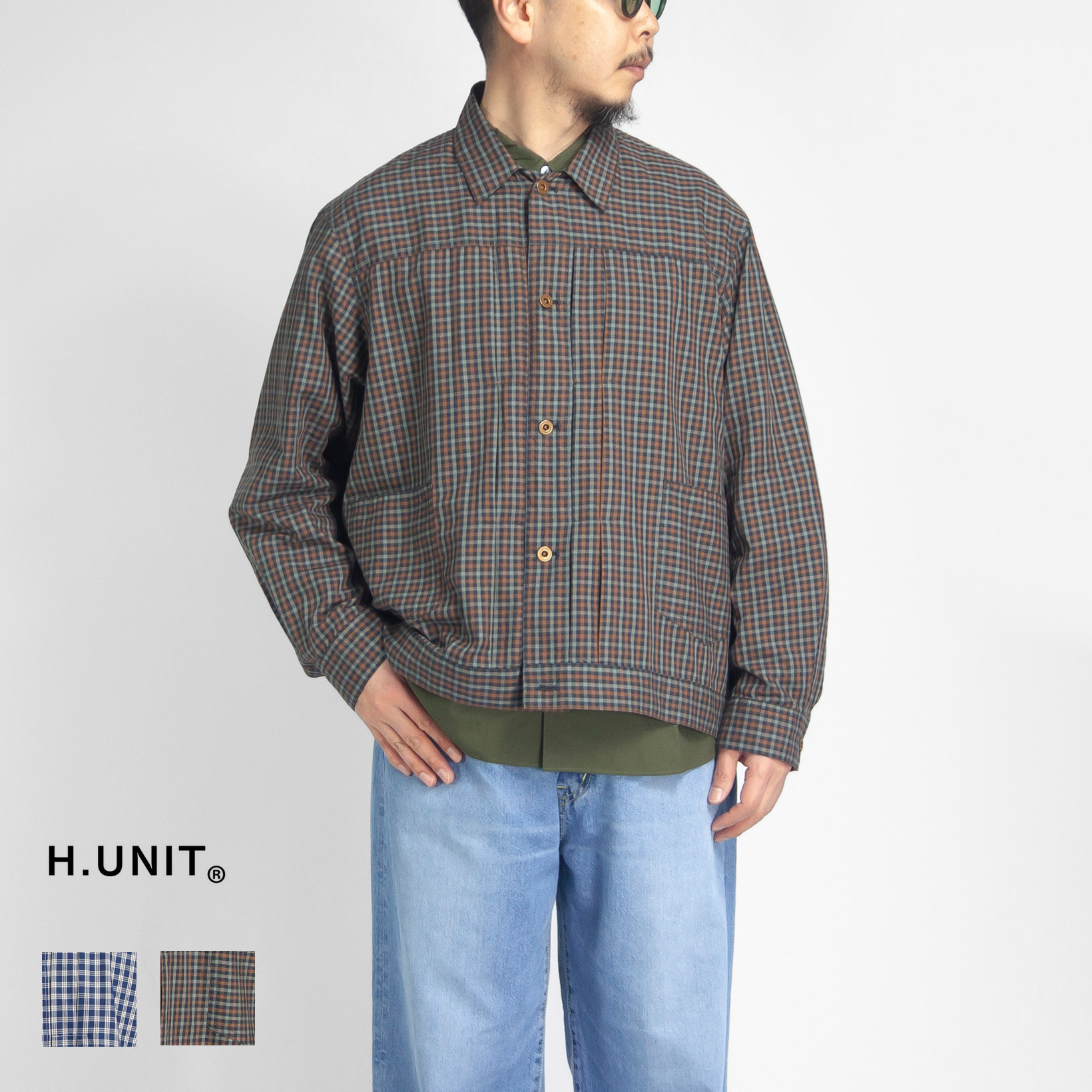 H.UNIT エイチユニット ツイルチェック ワークシャツジャケット 日本製 メンズ