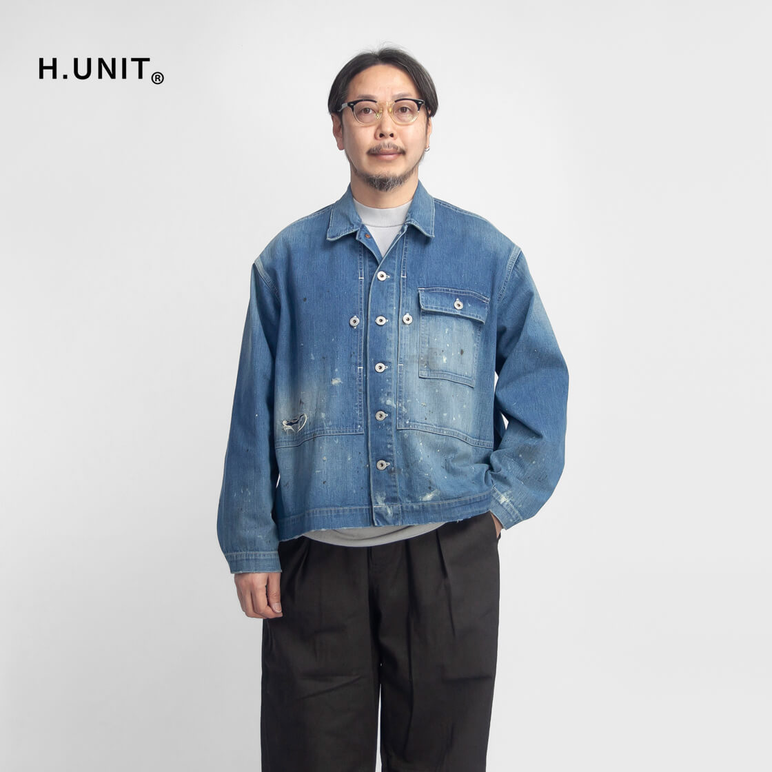 H.UNIT エイチユニット P-44 ネップ デニムジャケット ダメージ加工 日本製 メンズ