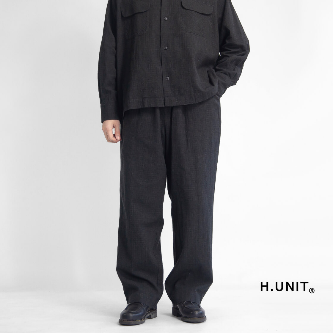 H.UNIT エイチユニット 綿麻ネップチェック ワイドテーパードイージーパンツ セットアップ対応 日本製 メンズ