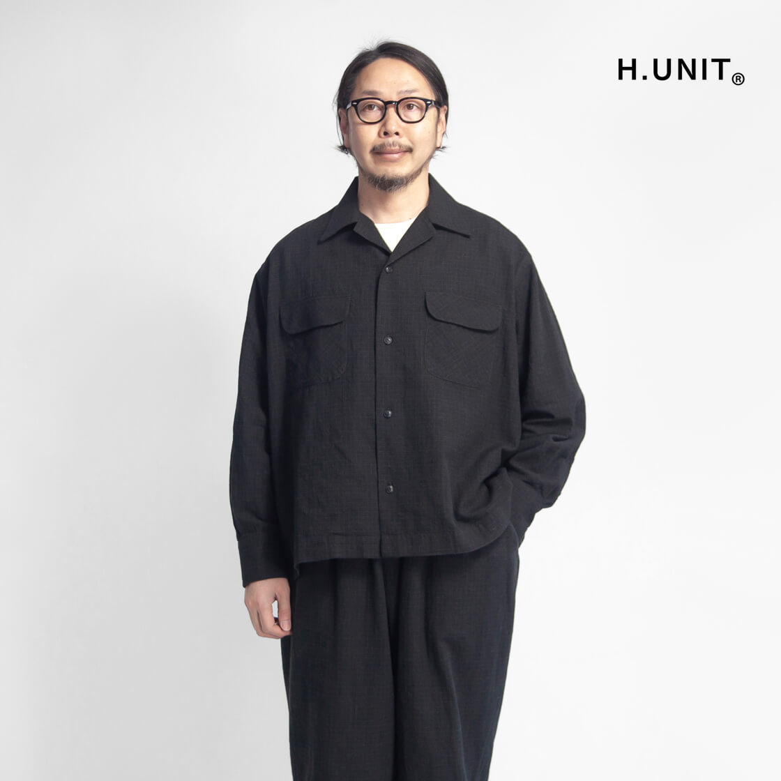 H.UNIT エイチユニット 綿麻ネップチェック オープンカラーシャツ セットアップ対応 日本製 メンズ