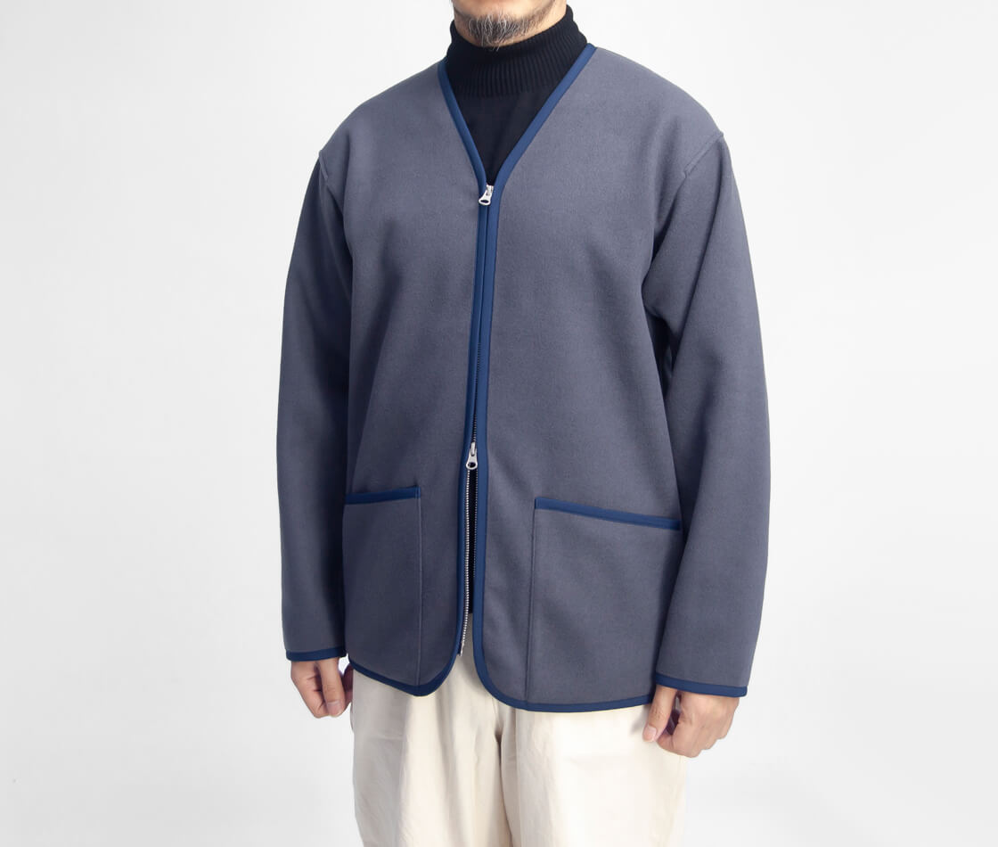 Harriss ハリス ウールライクダブルジャージー ノーカラージップジャケット 日本製 メンズ