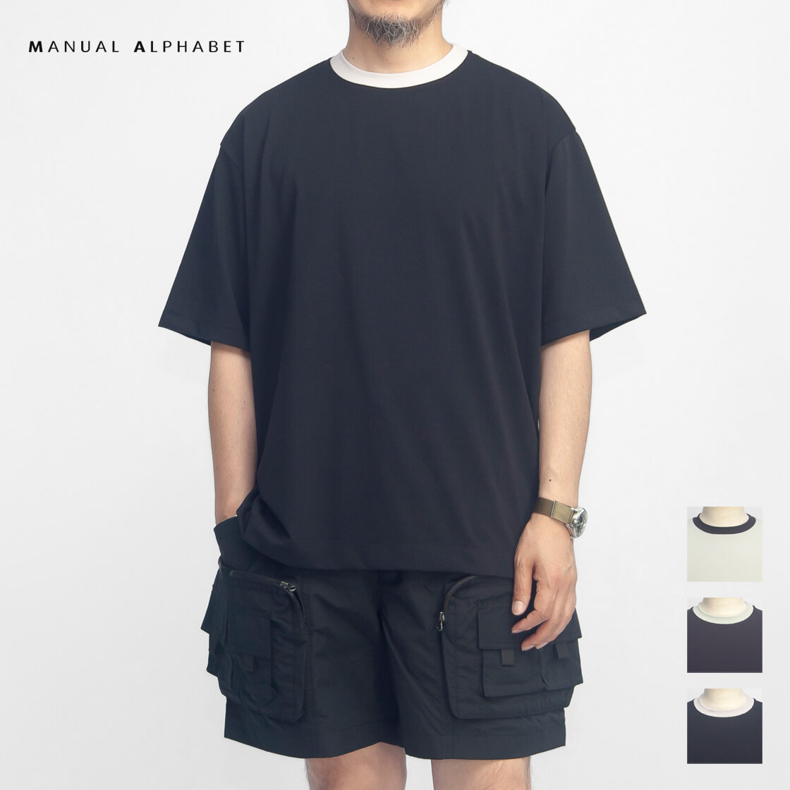 MANUAL ALPHABET マニュアルアルファベット コンパクトピマ天竺 ワイドリンガーTシャツ 日本製 メンズ 