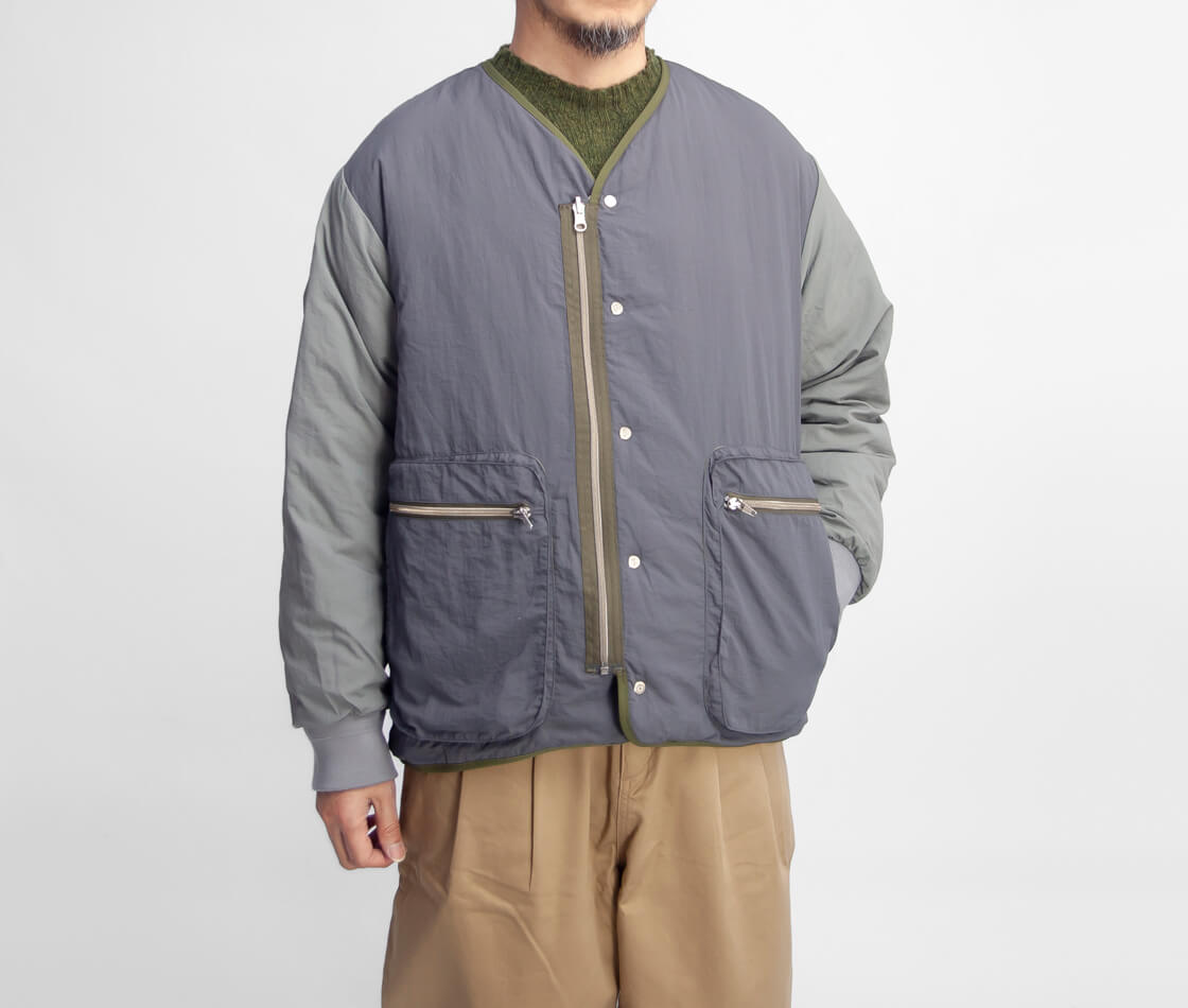 MANUAL ALPHABET NANGA マニュアルアルファベット ナンガ ノーカラー リバーシブル ダウンジャケット 日本製 メンズ