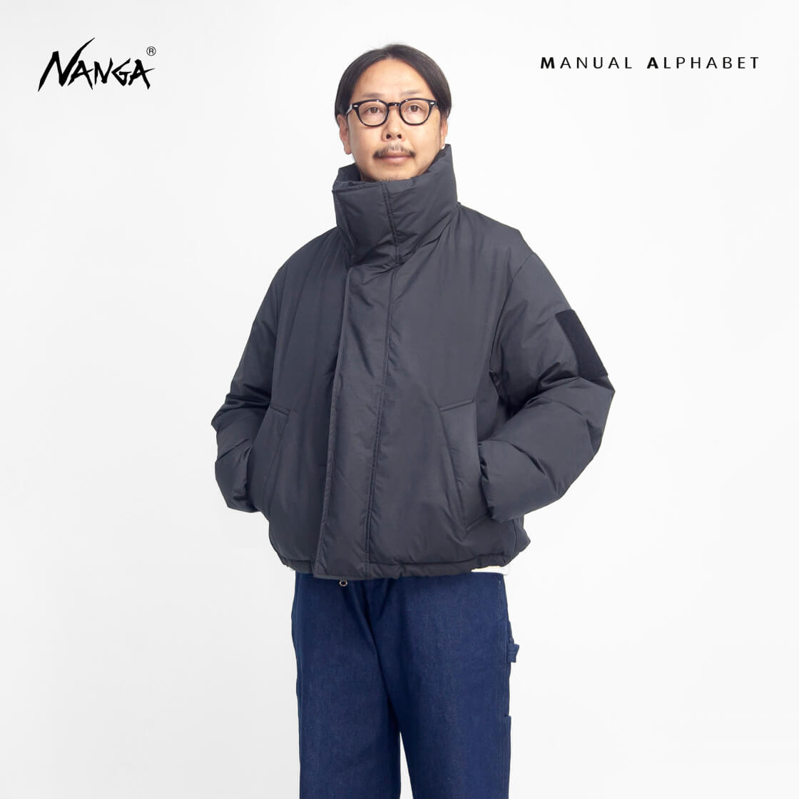 MANUAL ALPHABET NANGA マニュアルアルファベット ナンガ スタンドカラー ボロー ショートダウンジャケット 日本製 メンズ