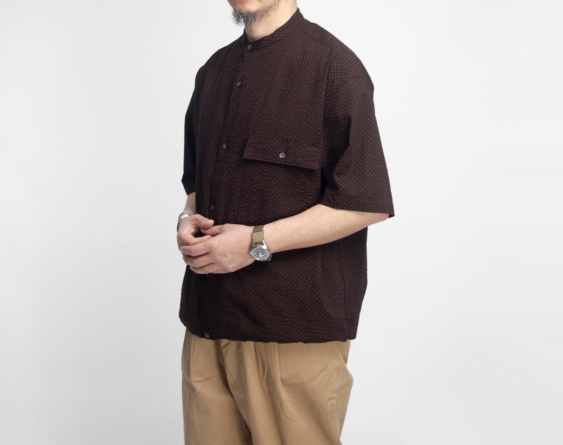 MANUAL ALPHABET マニュアルアルファベット ワッフル ワイドスピンドル バンドカラー半袖シャツ 日本製 メンズ