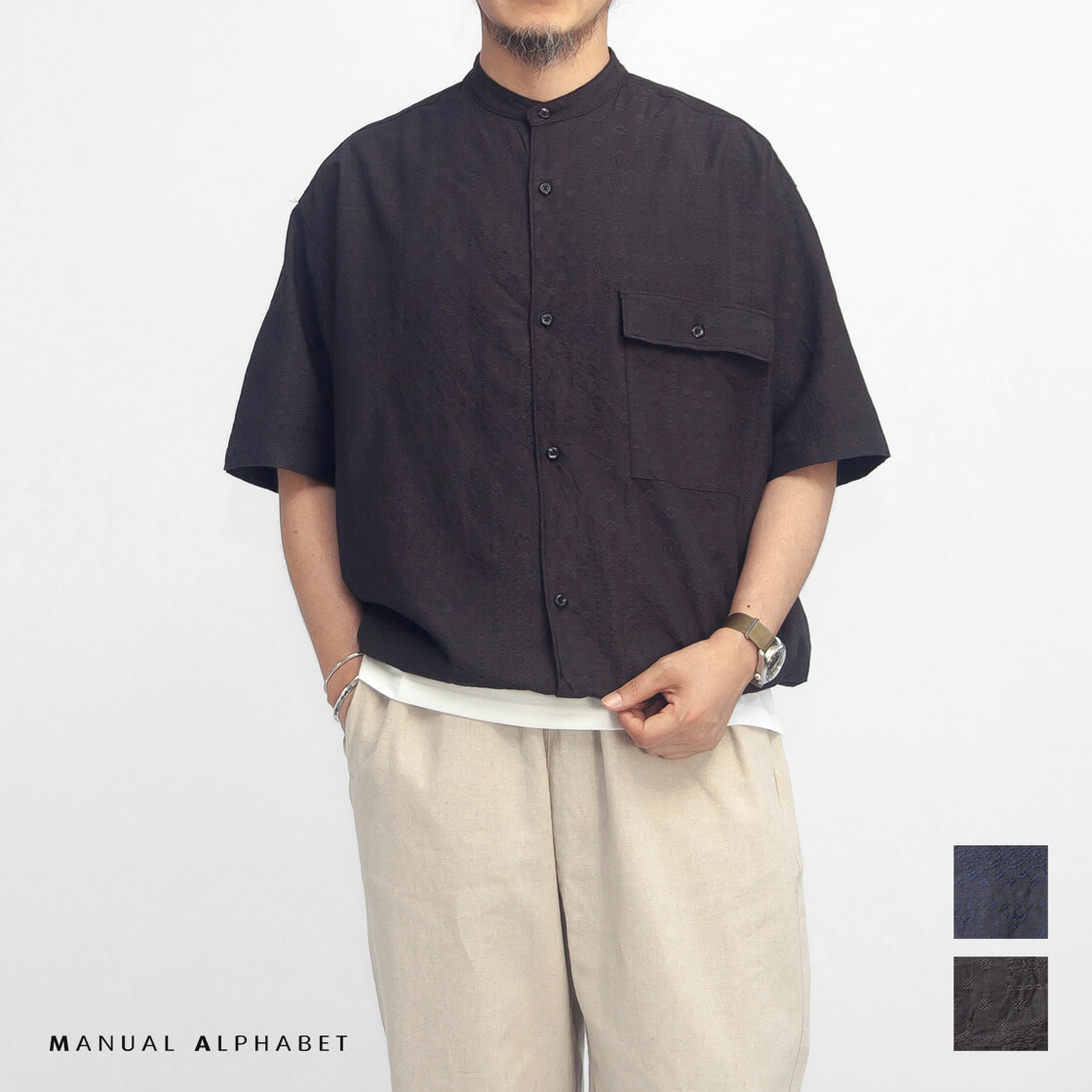 MANUAL ALPHABET マニュアルアルファベット バンダナペイズリージャカード ワイドスピンドル バンドカラー半袖シャツ 日本製 メンズ