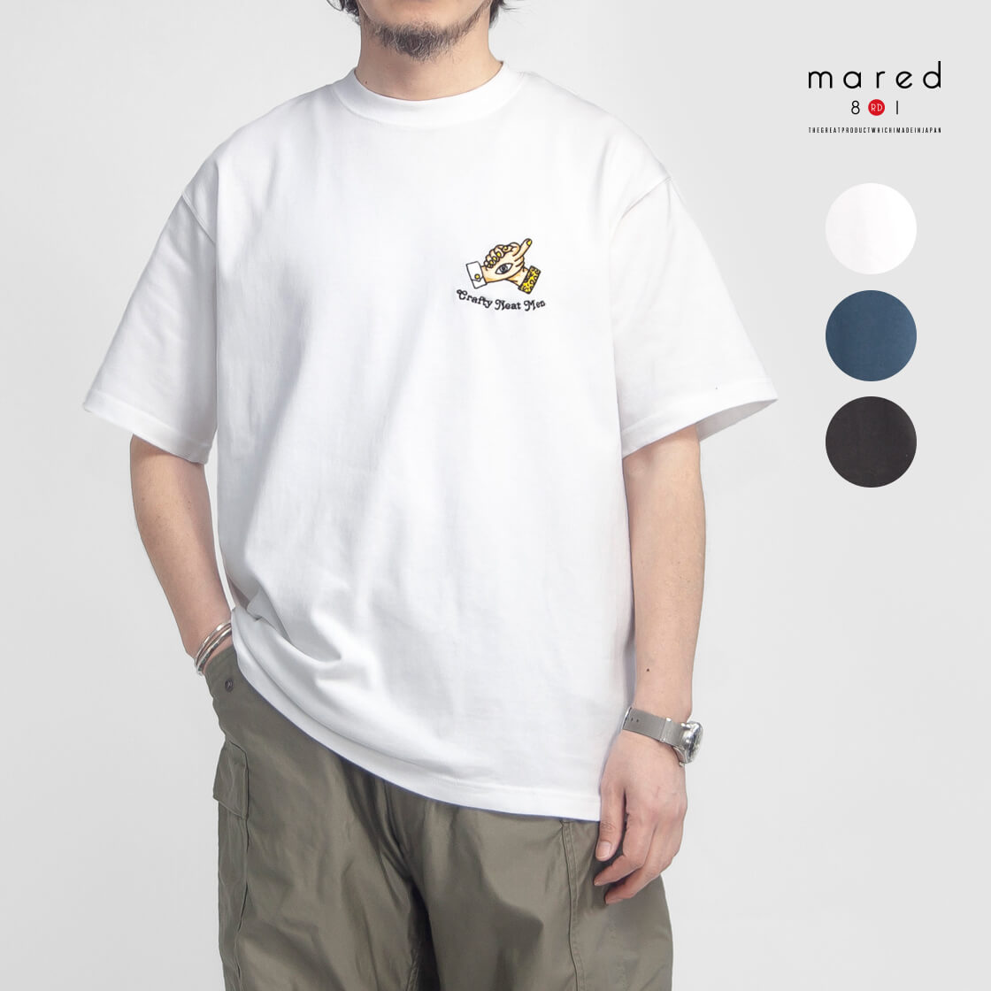 Mared マレッド 9.1オンスOE天竺 スーパーヘビーウエイト ハンドシェイク 刺繍Tシャツ メンズ