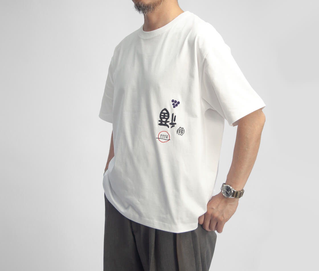 Mared マレッド 6.5oz GOOD LUCK 刺繍Tシャツ 縁起物　メンズ