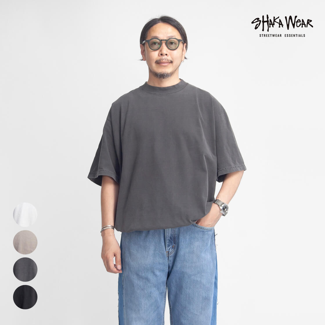 SHAKA WEAR シャカウェア 7.5オンス 裾ドローコード カスタムTシャツ ショート丈 メンズ