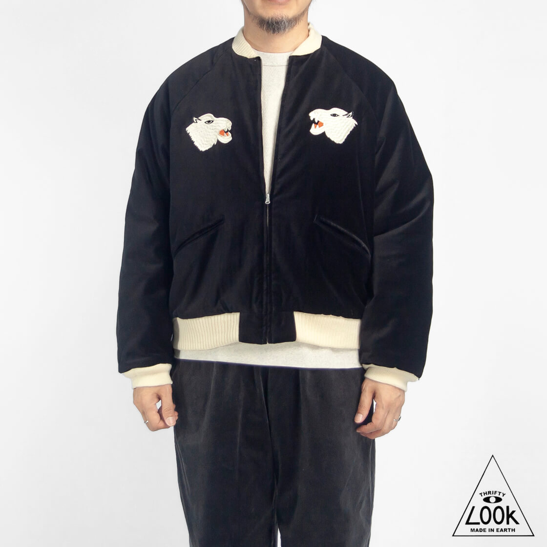 THRIFTY LOOK スリフティールック SUNDERSTORM 別珍 リバーシブル 中綿スーベニアジャケット スカジャン メンズ