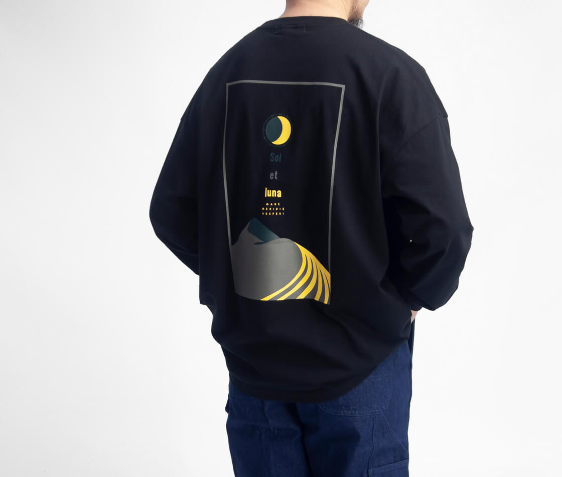 Mared マレッド お日さまお月さま バックプリント 長袖リブTシャツ ロンT