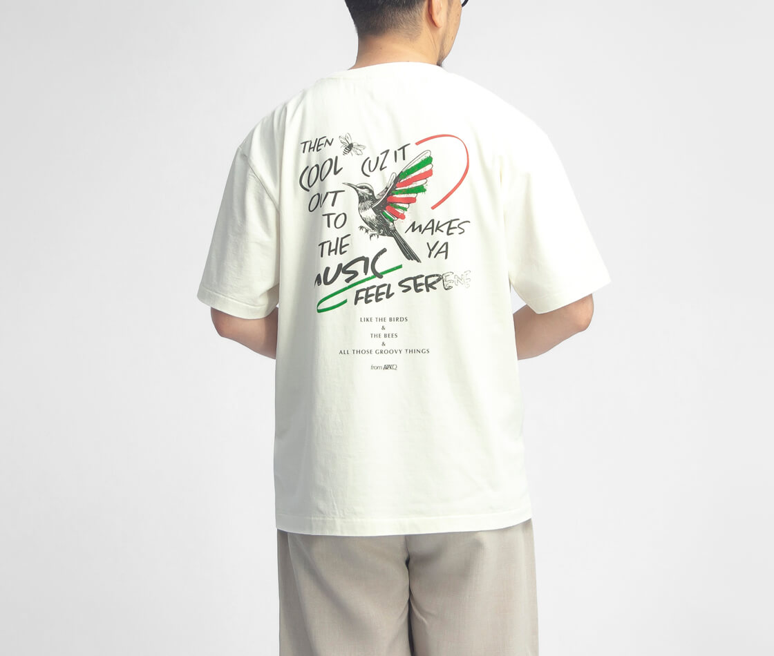 Mared マレッド ボールバイオ加工 バード&ビー ヴィンテージライク バックプリントTシャツ メンズ