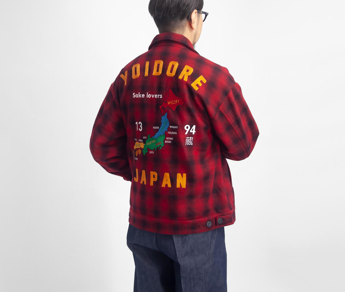 YOIDORE ヨイドレ スーベニア 刺繍 オンブレチェック ウール ジップアップジャケット メンズ