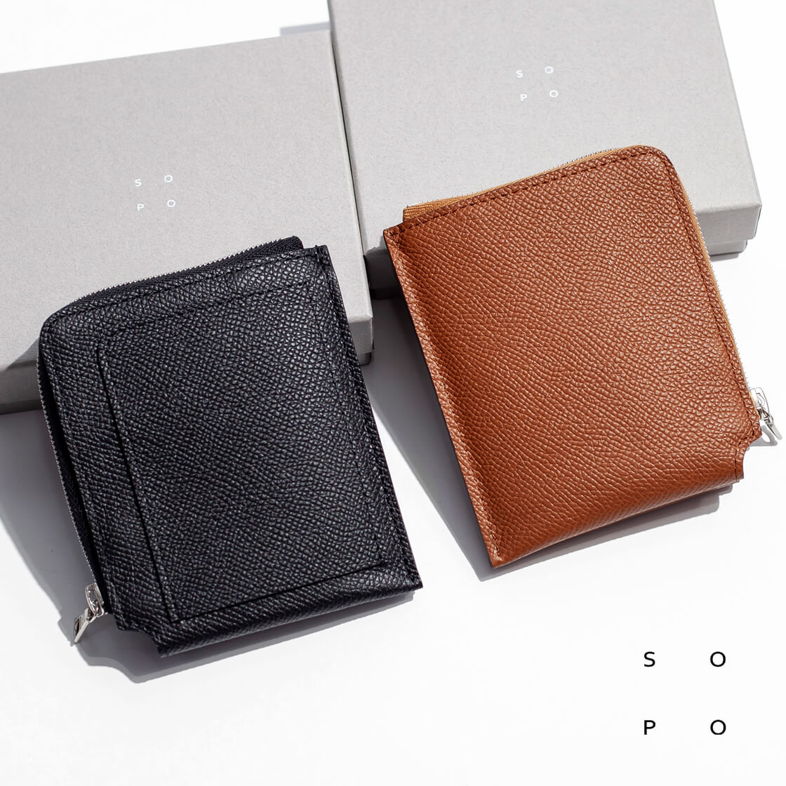 SOPO ソポ ワープロラックス L字ファスナー財布 SO70 コンパクト 型押しカーフレザー 本革 日本製 メンズ レディース