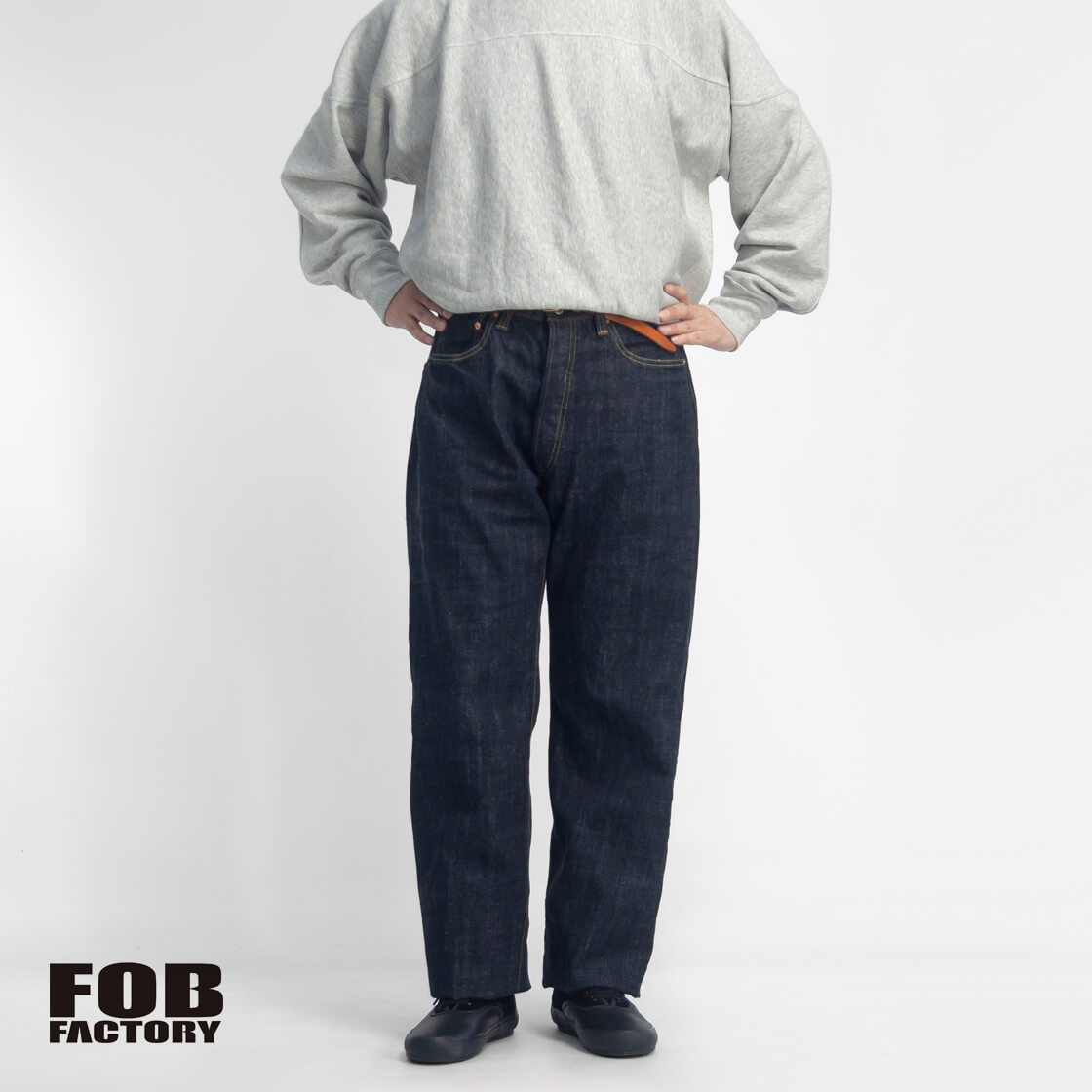 FOB FACTORY FOBファクトリー F143 セルビッチ 5ポケット ワイドストレートデニムパンツ セットアップ対応 日本製 メンズ
