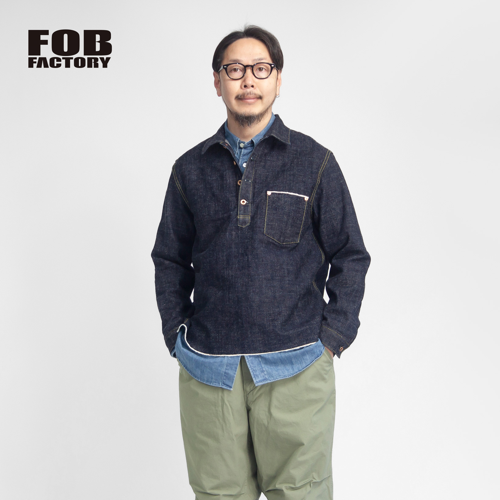 FOB FACTORY FOBファクトリー GL3セルビッチデニム プルオーバーデニムジャケット 日本製 メンズ